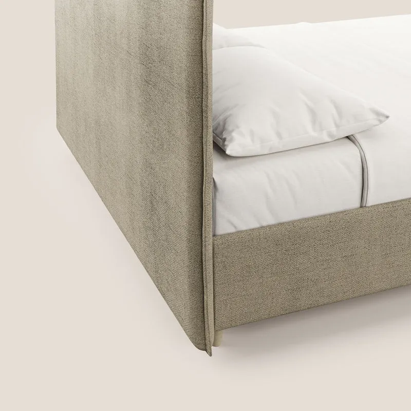 Audrey lit rembourré avec coffre déhoussable en tissu flammé imperméable T03 beige