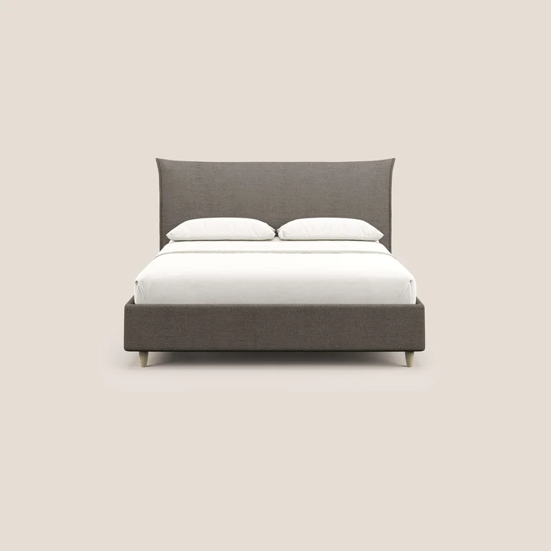 Audrey lit rembourré avec coffre déhoussable en tissu flammé imperméable T03 taupe
