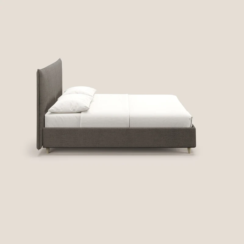 Audrey lit rembourré avec coffre déhoussable en tissu flammé imperméable T03 taupe