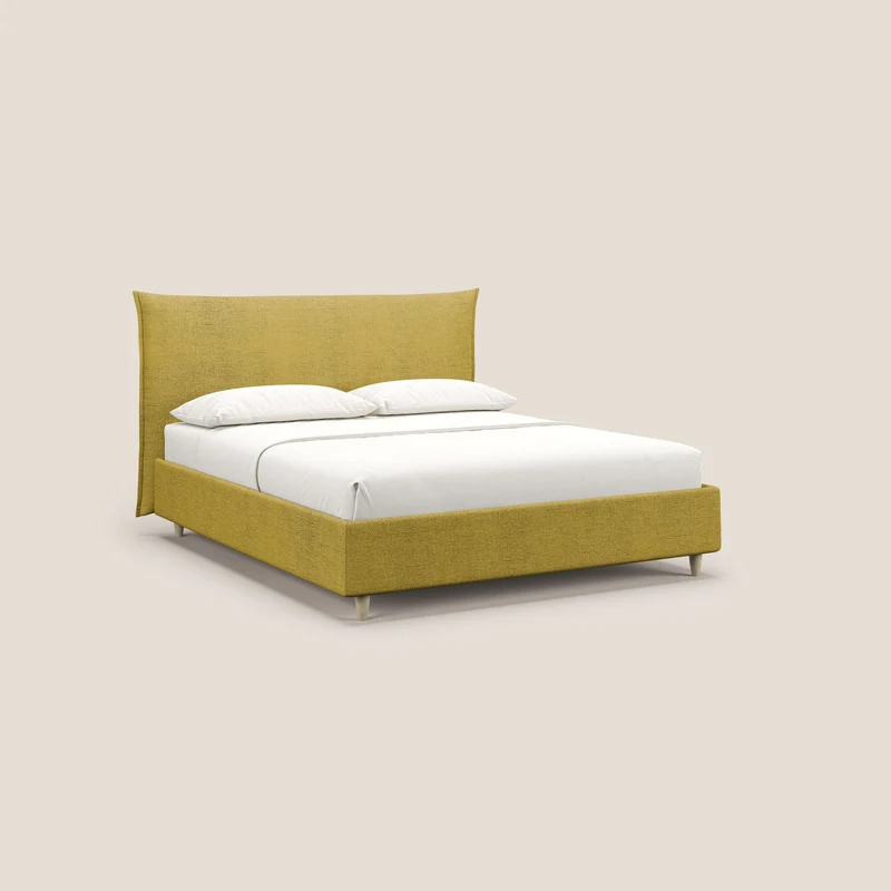 Audrey lit rembourré avec coffre déhoussable en tissu flammé imperméable T03 jaune