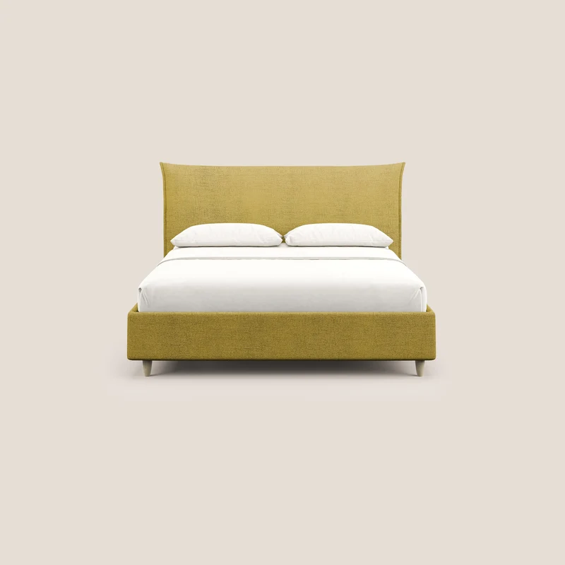 Audrey lit rembourré avec coffre déhoussable en tissu flammé imperméable T03 jaune