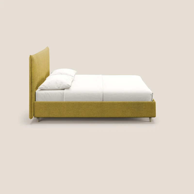 Audrey lit rembourré avec coffre déhoussable en tissu flammé imperméable T03 jaune