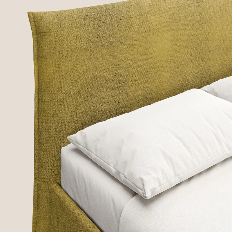 Audrey lit rembourré avec coffre déhoussable en tissu flammé imperméable T03 jaune