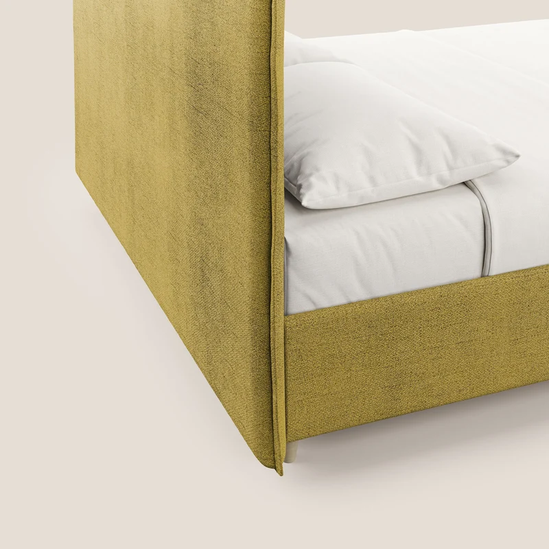 Audrey lit rembourré avec coffre déhoussable en tissu flammé imperméable T03 jaune