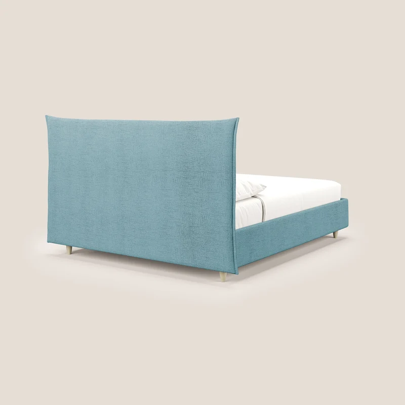 Audrey lit rembourré avec coffre déhoussable en tissu flammé imperméable T03 azur