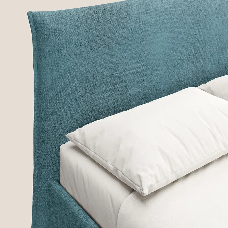 Audrey lit rembourré avec coffre déhoussable en tissu flammé imperméable T03 azur