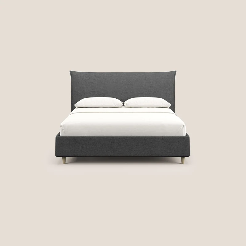 Audrey lit rembourré avec coffre déhoussable en tissu flammé imperméable T03 gris