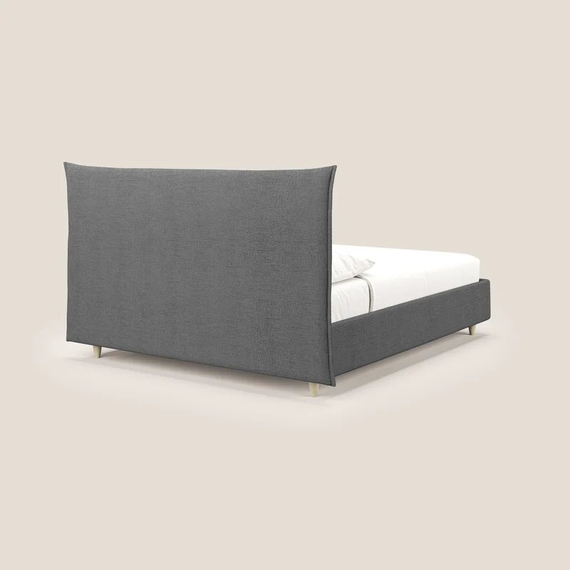 Audrey lit rembourré avec coffre déhoussable en tissu flammé imperméable T03 gris