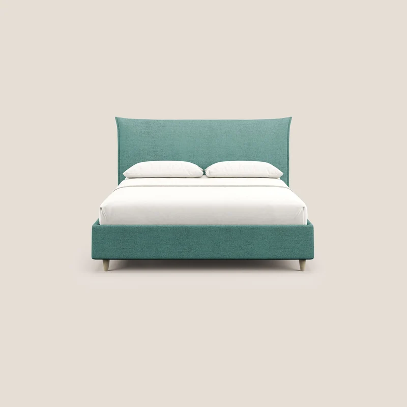 Audrey lit rembourré avec coffre déhoussable en tissu flammé imperméable T03 vert d'eau