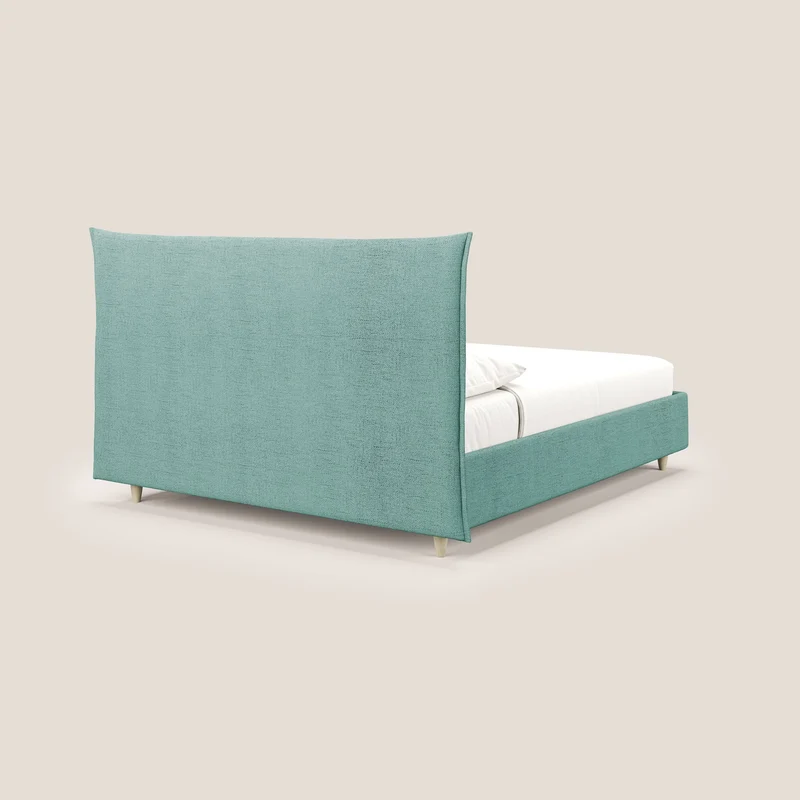Audrey lit rembourré avec coffre déhoussable en tissu flammé imperméable T03 vert d'eau