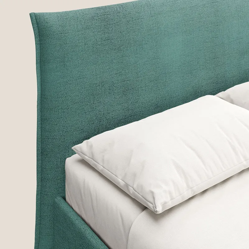 Audrey lit rembourré avec coffre déhoussable en tissu flammé imperméable T03 vert d'eau