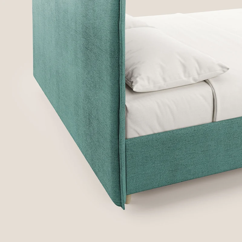 Audrey lit rembourré avec coffre déhoussable en tissu flammé imperméable T03 vert d'eau