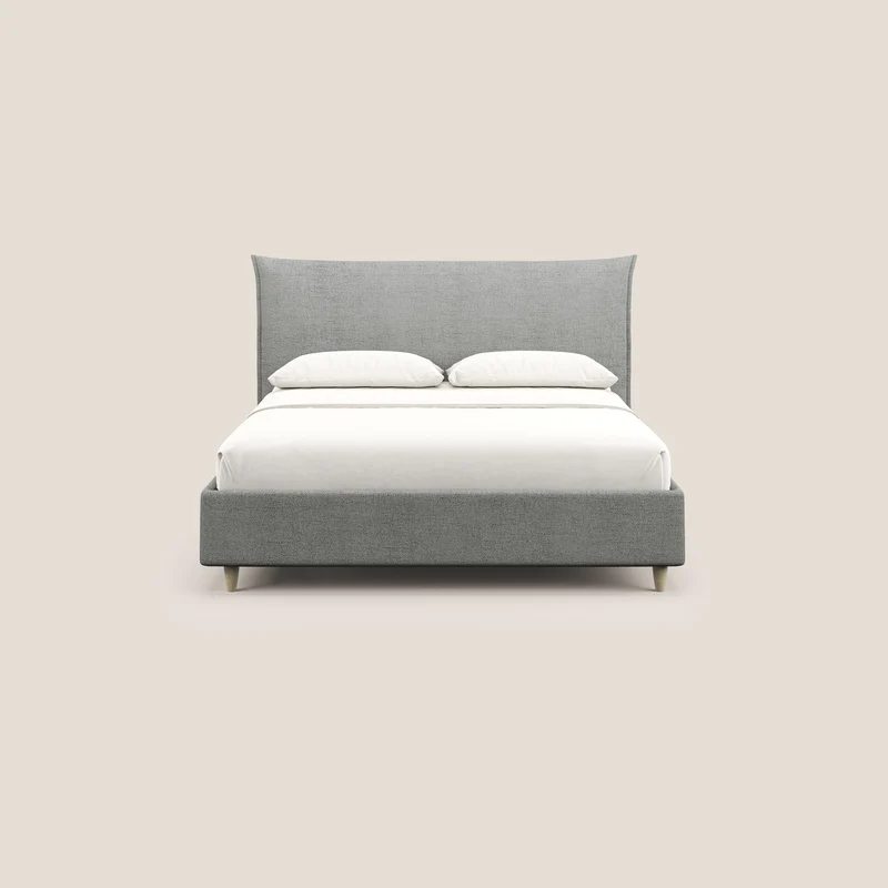 Audrey lit rembourré avec coffre déhoussable en tissu flammé imperméable T03 gris clair