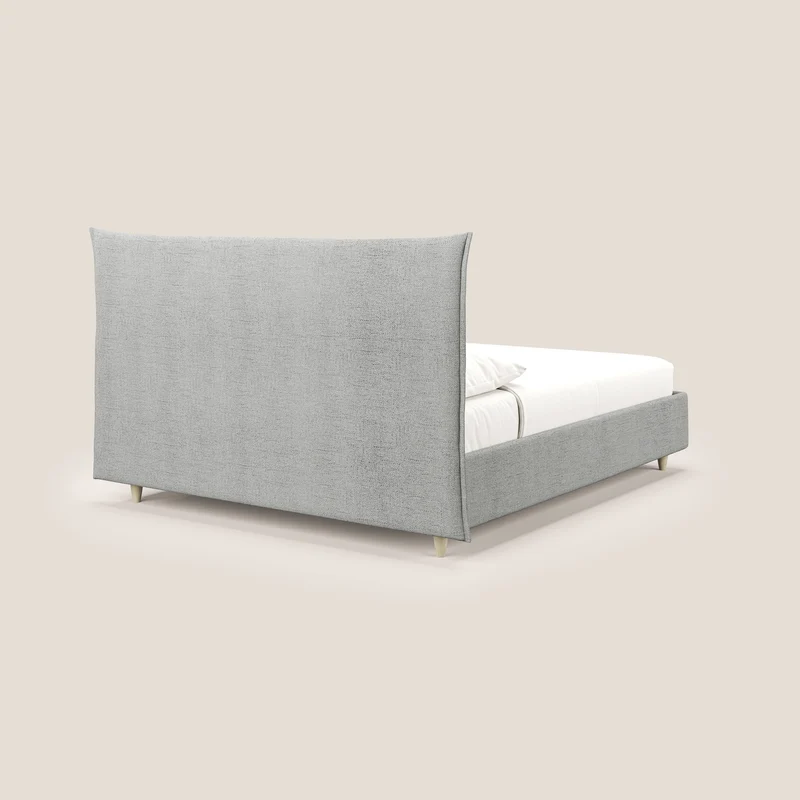 Audrey lit rembourré avec coffre déhoussable en tissu flammé imperméable T03 gris clair