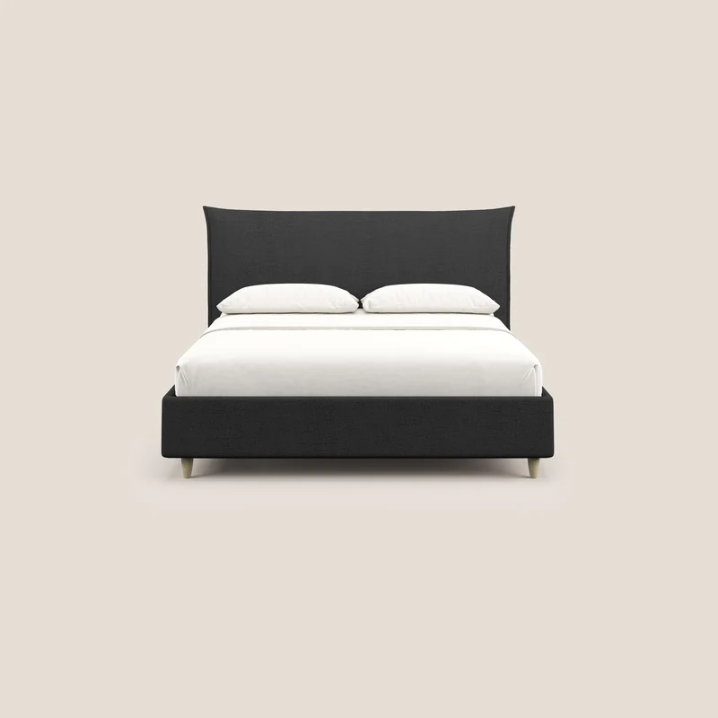 Audrey lit rembourré avec coffre déhoussable en tissu flammé imperméable T03 anthracite
