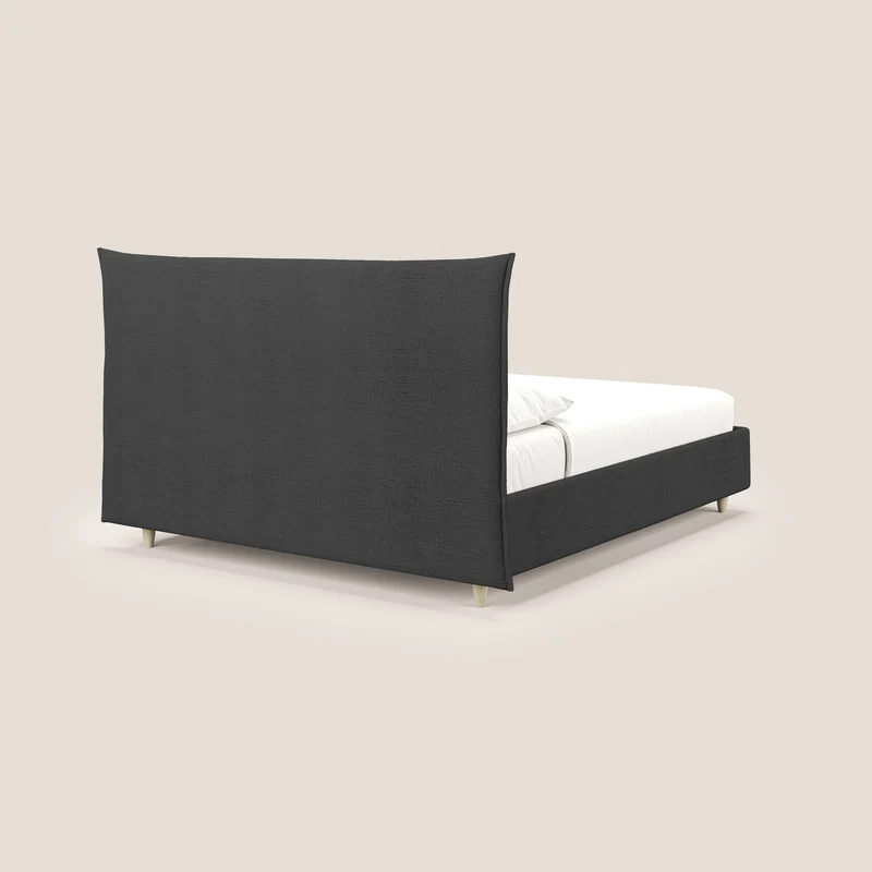 Audrey lit rembourré avec coffre déhoussable en tissu flammé imperméable T03 anthracite
