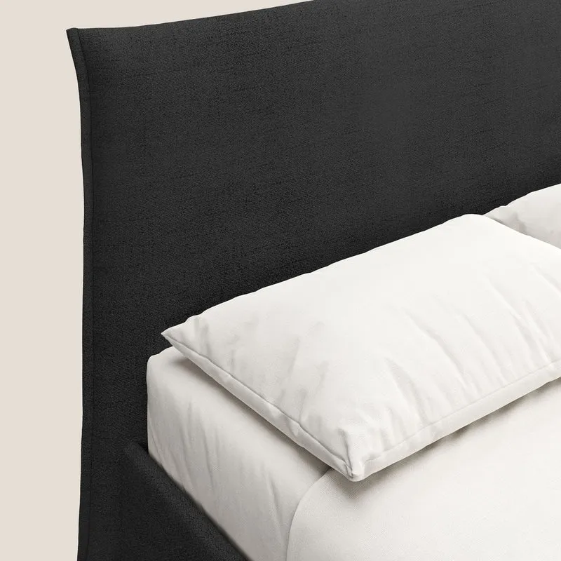 Audrey lit rembourré avec coffre déhoussable en tissu flammé imperméable T03 anthracite