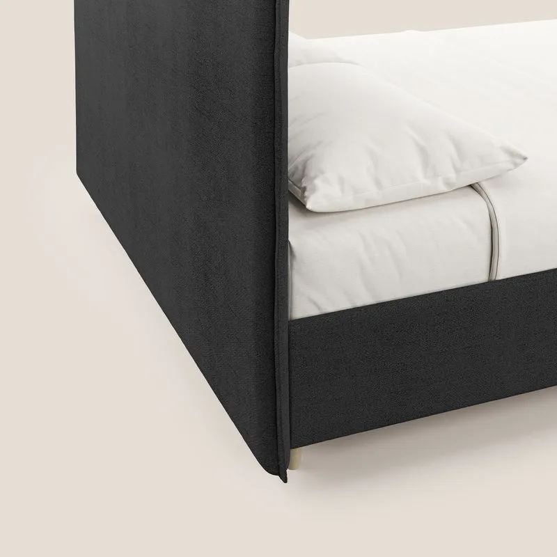 Audrey lit rembourré avec coffre déhoussable en tissu flammé imperméable T03 anthracite
