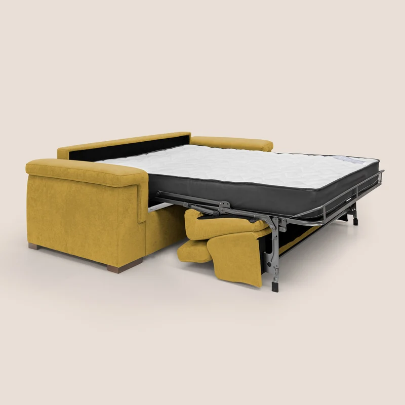 Giunone canapé convertible avec matelas de 18 cm et têtières inclinables en tissu imperméable T02 jaune