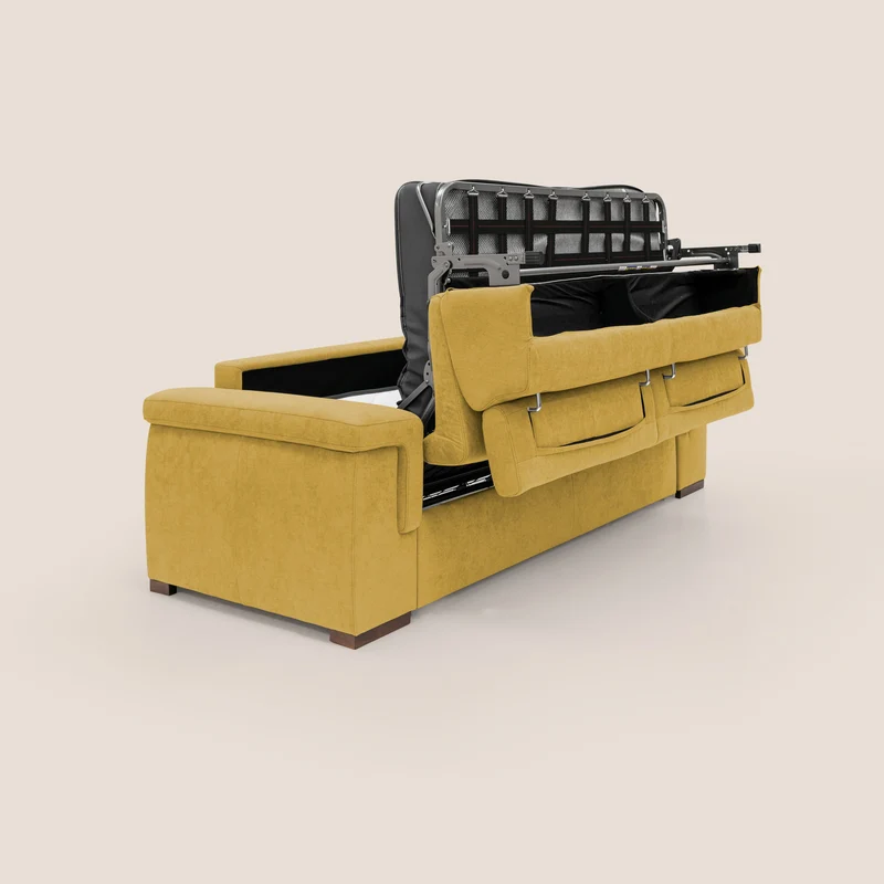 Giunone canapé convertible avec matelas de 18 cm et têtières inclinables en tissu imperméable T02 jaune