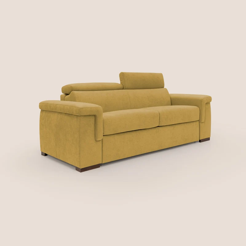 Giunone canapé convertible avec matelas de 18 cm et têtières inclinables en tissu imperméable T02 jaune
