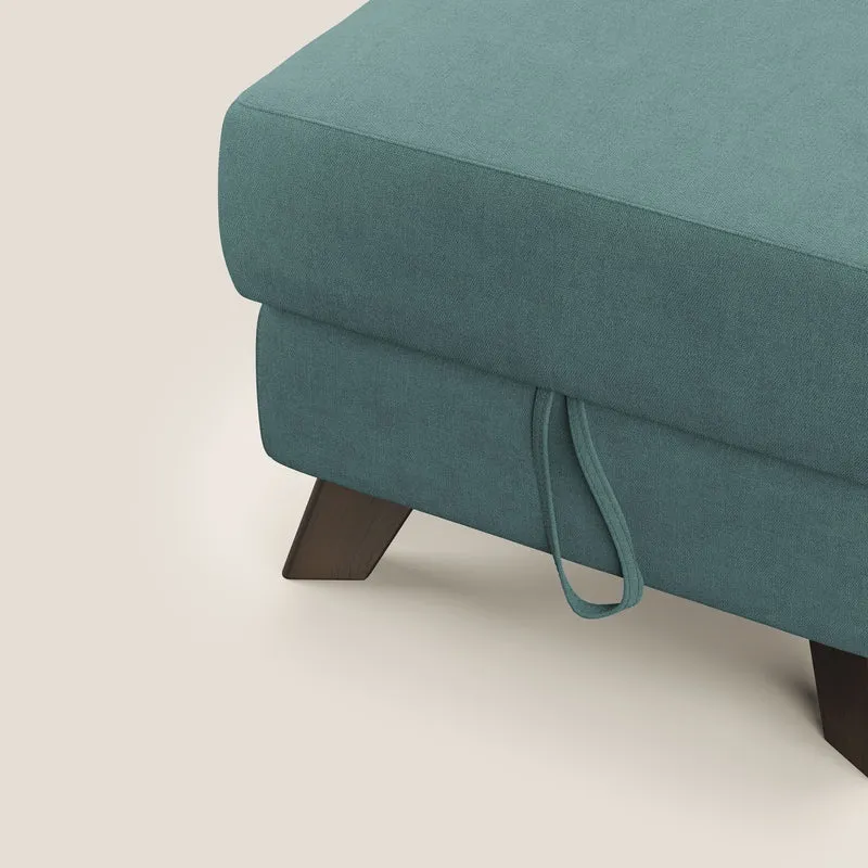 Moon Pouf coffre aux pieds hauts et tissu doux imperméable T02 bleu canard