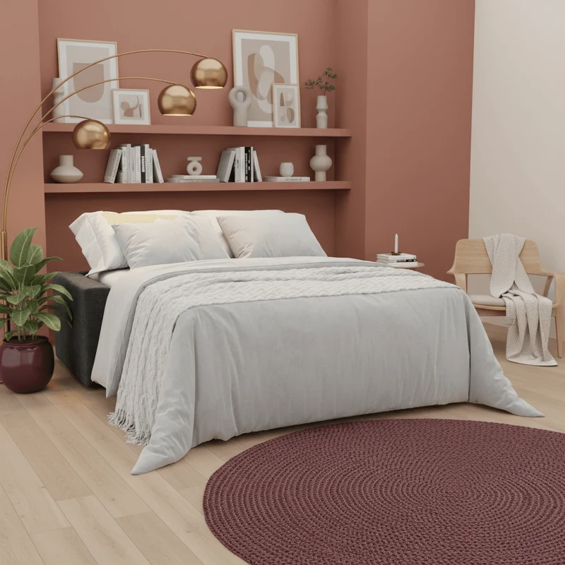 Diomede Canapé convertible en velours easy clean, déhoussable - design moderne et confort en T35 anthracite