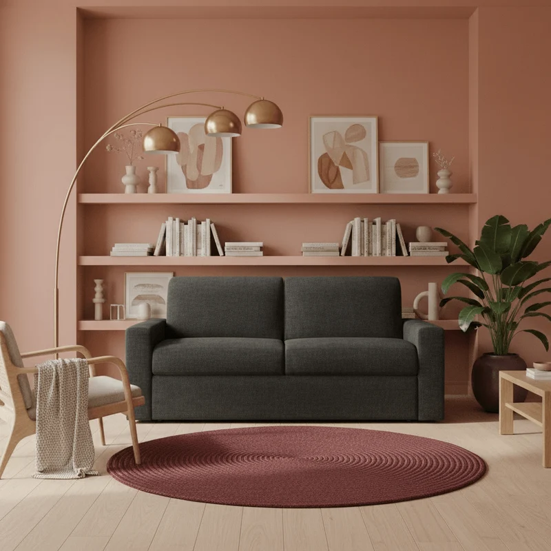 Diomede Canapé convertible en velours easy clean, déhoussable - design moderne et confort en T35 anthracite