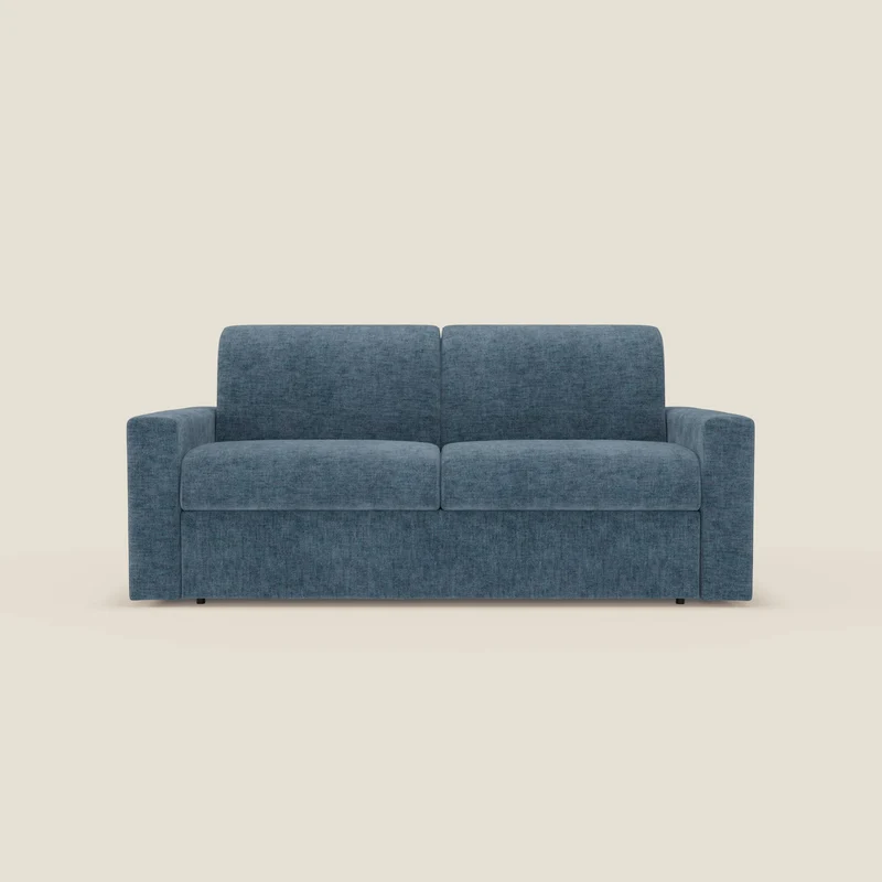 Diomede Canapé convertible en velours easy clean, déhoussable - design moderne et confort en T35 bleu