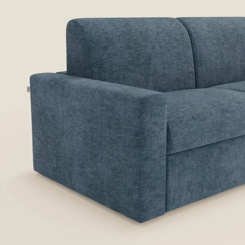 Diomede Canapé convertible en velours easy clean, déhoussable - design moderne et confort en T35 bleu