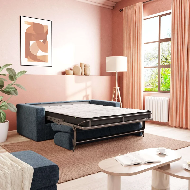 Diomede Canapé convertible en velours easy clean, déhoussable - design moderne et confort en T35 bleu