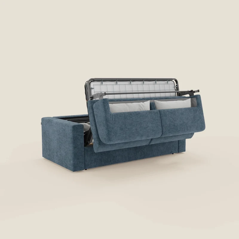 Diomede Canapé convertible en velours easy clean, déhoussable - design moderne et confort en T35 bleu