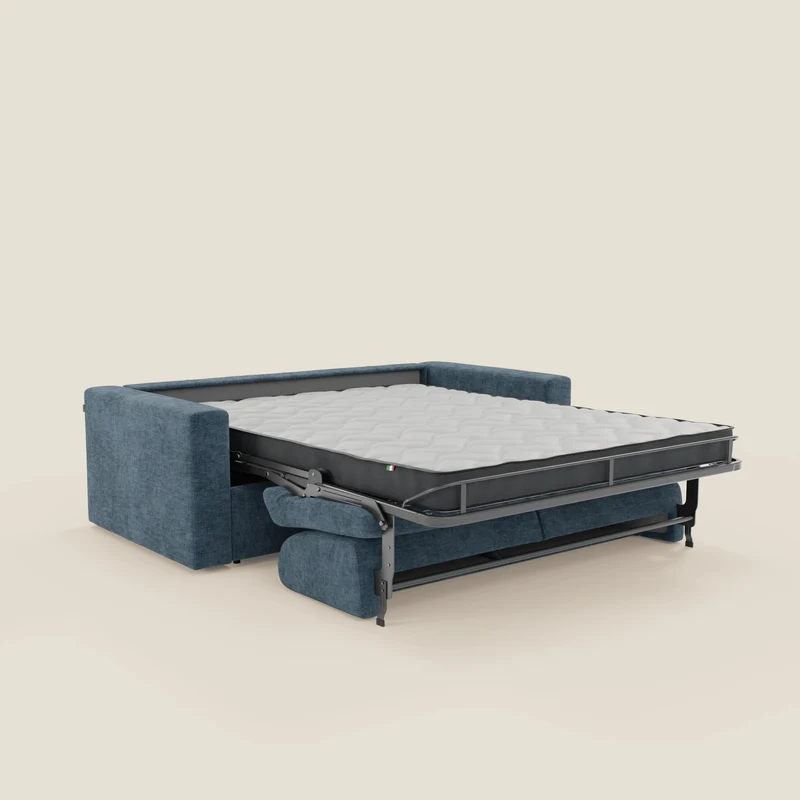 Diomede Canapé convertible en velours easy clean, déhoussable - design moderne et confort en T35 bleu