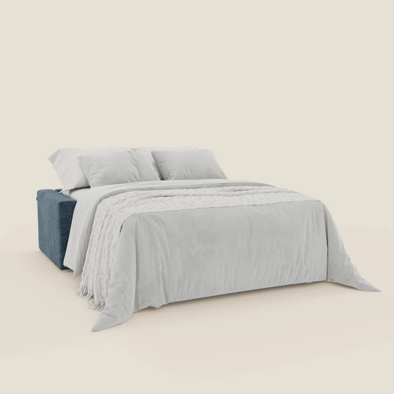 Diomede Canapé convertible en velours easy clean, déhoussable - design moderne et confort en T35 bleu