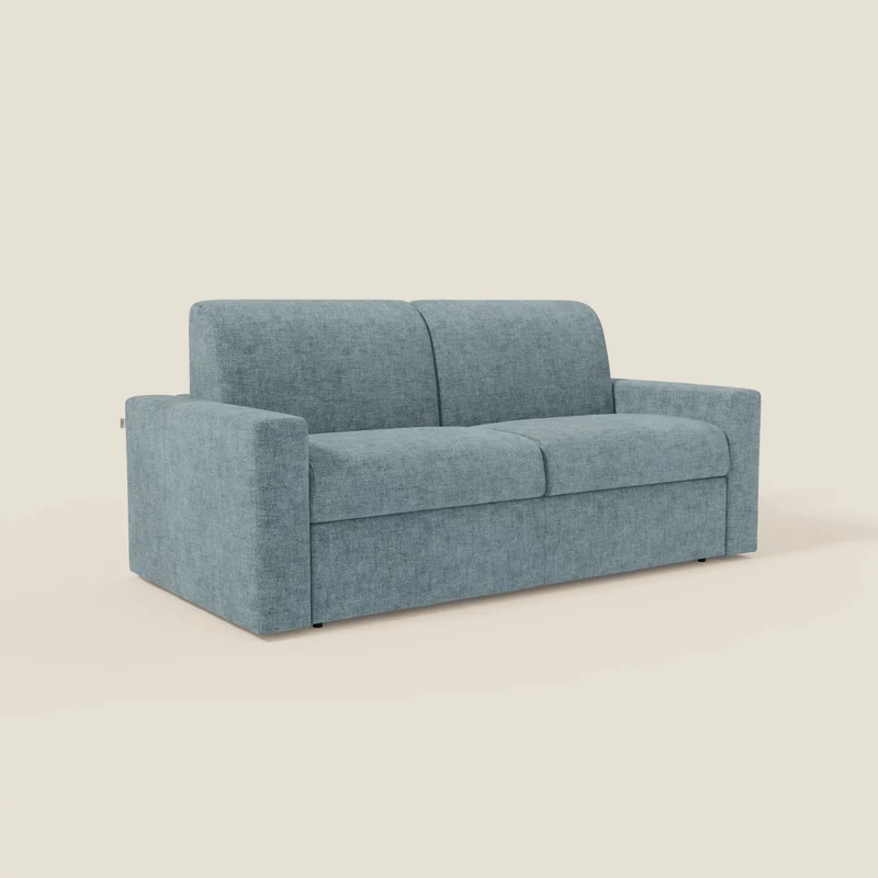 Diomede Canapé convertible en velours easy clean, déhoussable - design moderne et confort en T35 bleu pastel