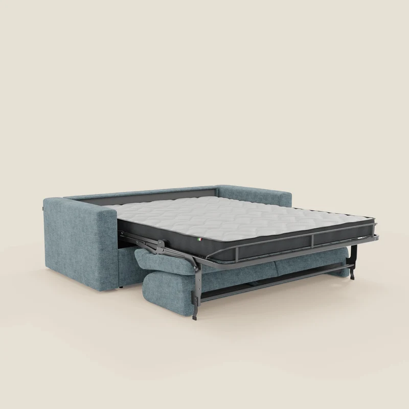 Diomede Canapé convertible en velours easy clean, déhoussable - design moderne et confort en T35 bleu pastel