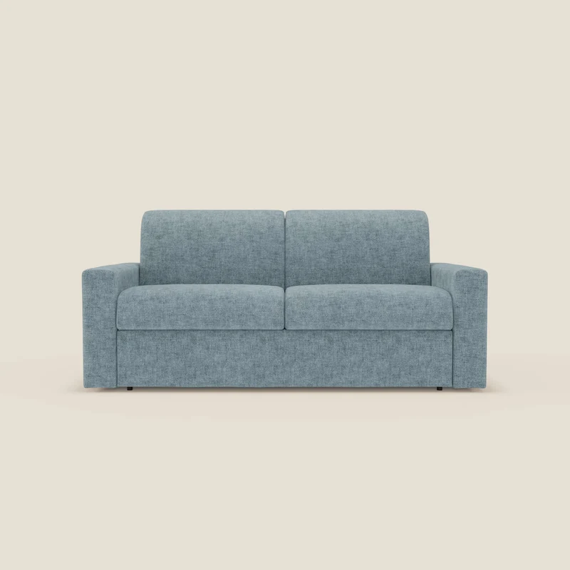Diomede Canapé convertible en velours easy clean, déhoussable - design moderne et confort en T35 bleu pastel