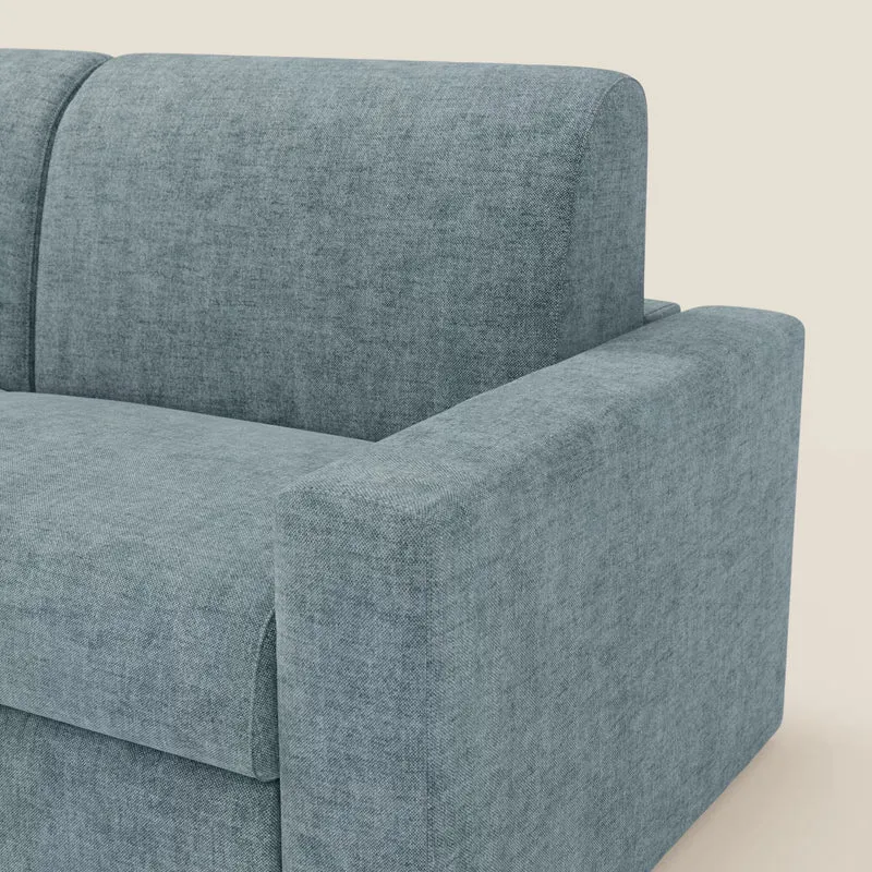 Diomede Canapé convertible en velours easy clean, déhoussable - design moderne et confort en T35 bleu pastel