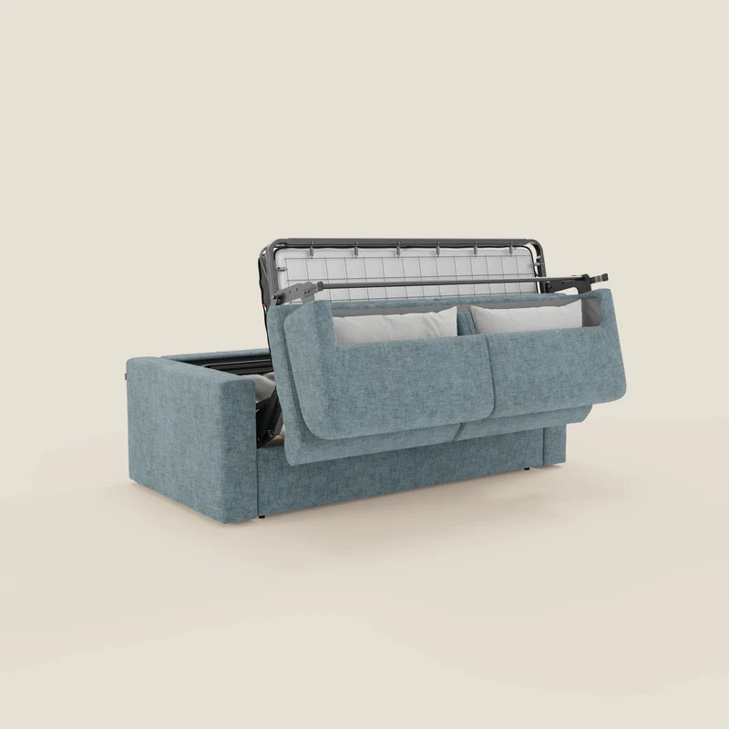 Diomede Canapé convertible en velours easy clean, déhoussable - design moderne et confort en T35 bleu pastel