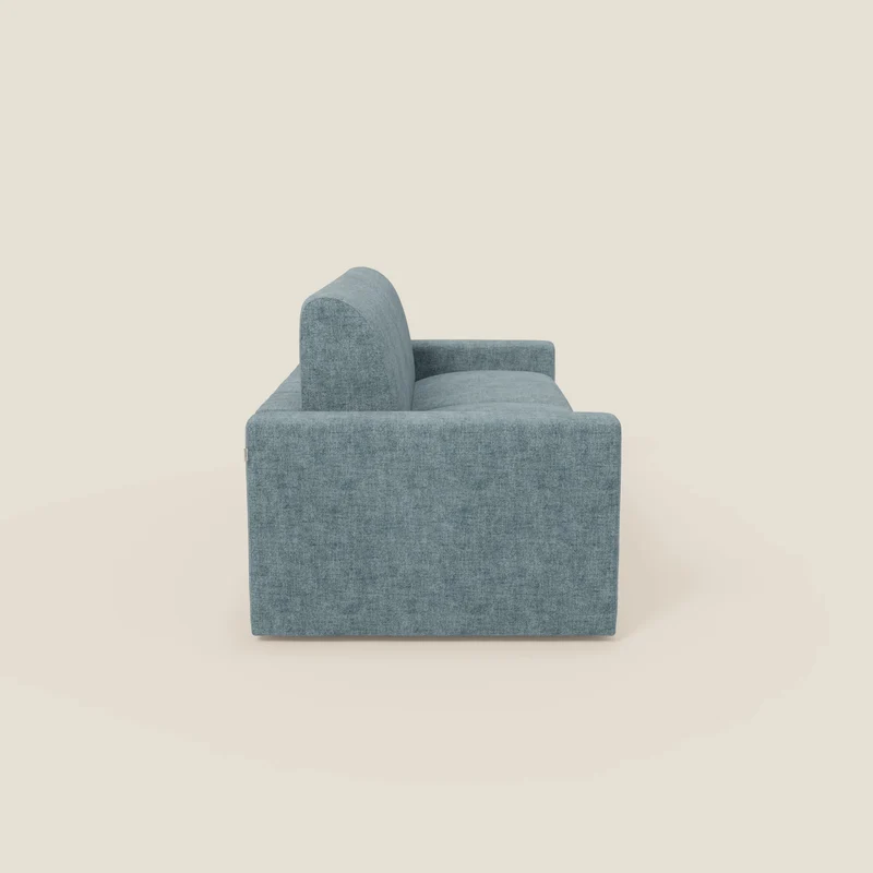 Diomede Canapé convertible en velours easy clean, déhoussable - design moderne et confort en T35 bleu pastel