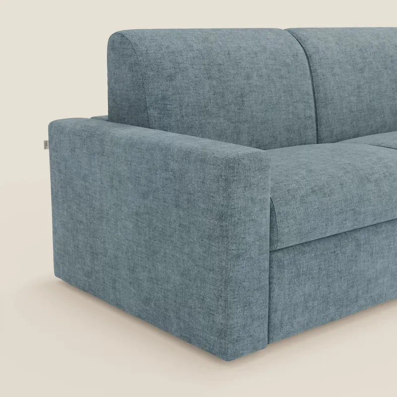 Diomede Canapé convertible en velours easy clean, déhoussable - design moderne et confort en T35 bleu pastel