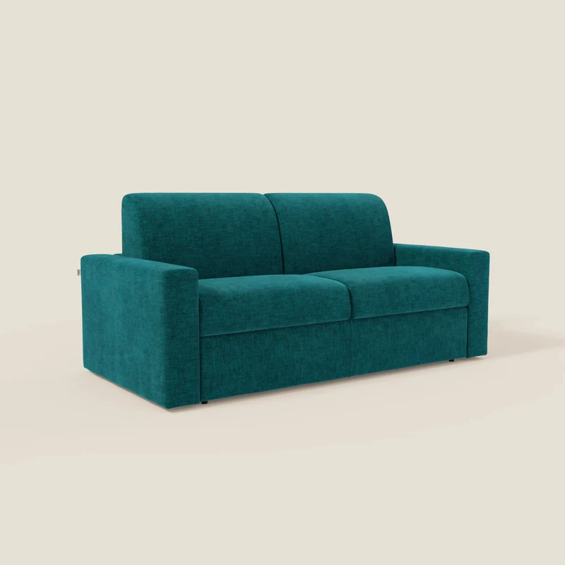 Diomede Canapé convertible en velours easy clean, déhoussable - design moderne et confort en T35 bleu canard