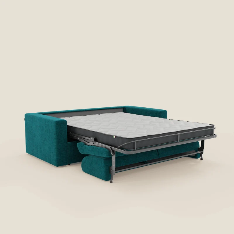 Diomede Canapé convertible en velours easy clean, déhoussable - design moderne et confort en T35 bleu canard