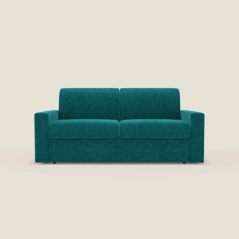 Diomede Canapé convertible en velours easy clean, déhoussable - design moderne et confort en T35 bleu canard