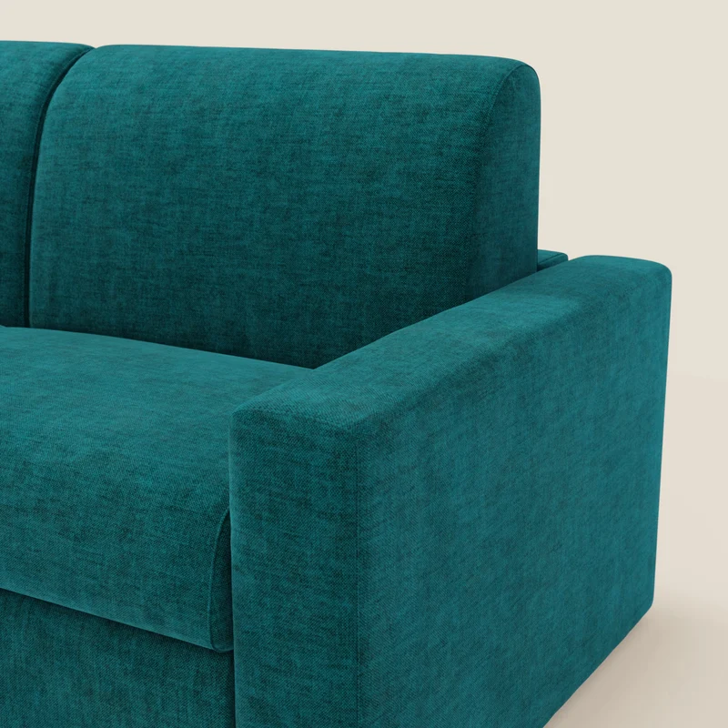 Diomede Canapé convertible en velours easy clean, déhoussable - design moderne et confort en T35 bleu canard