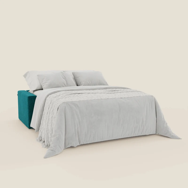 Diomede Canapé convertible en velours easy clean, déhoussable - design moderne et confort en T35 bleu canard