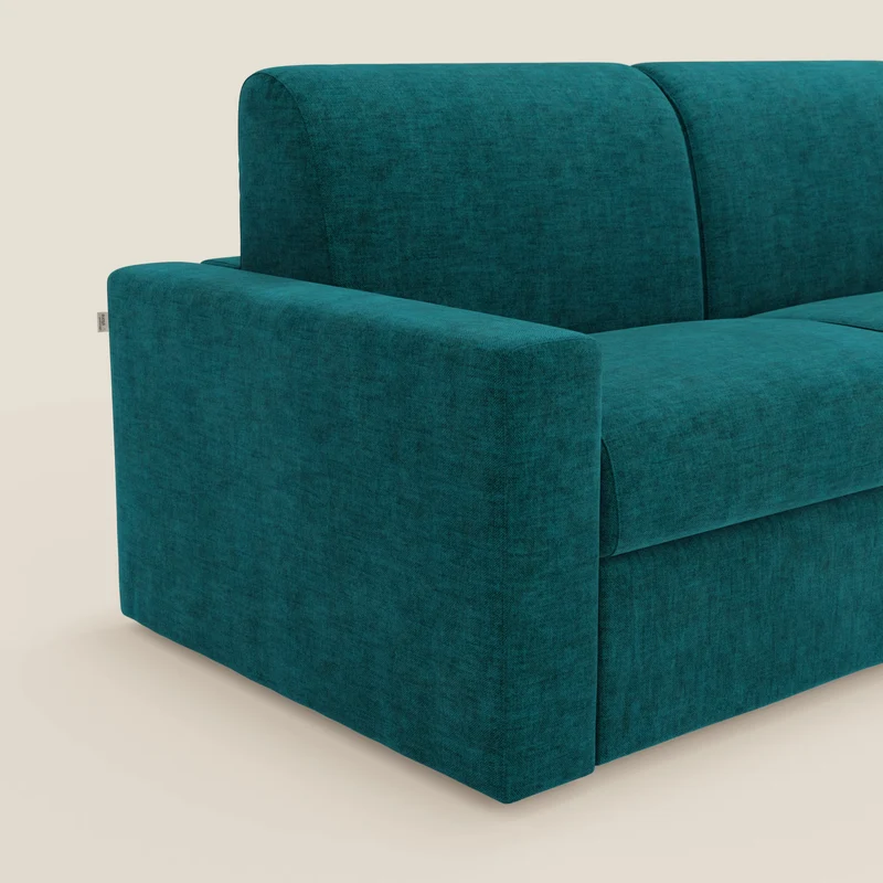 Diomede Canapé convertible en velours easy clean, déhoussable - design moderne et confort en T35 bleu canard