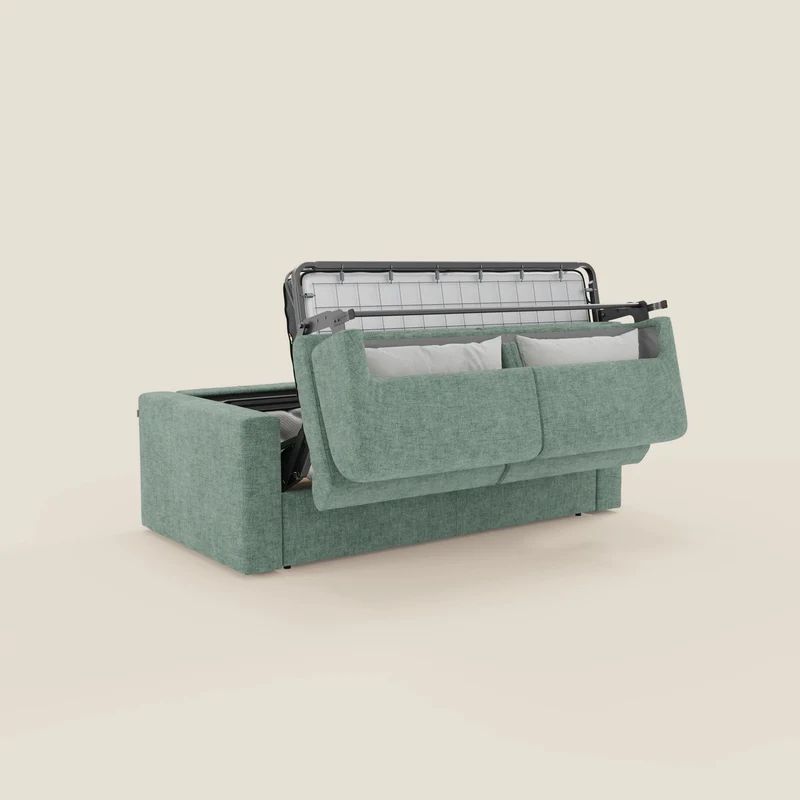 Diomede Canapé convertible en velours easy clean, déhoussable - design moderne et confort en T35 vert aquamarine