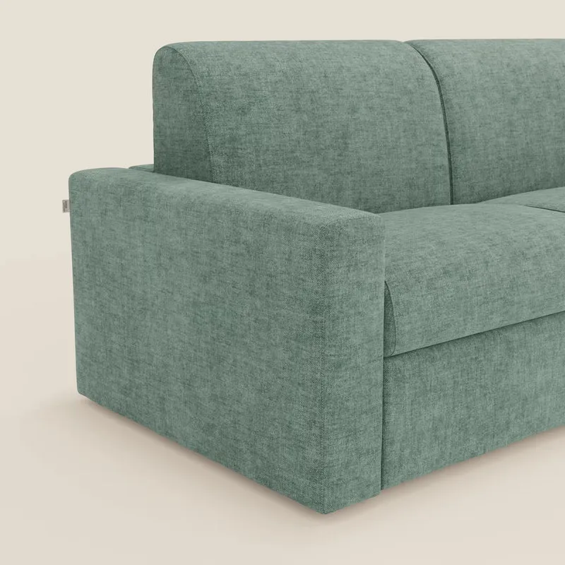 Diomede Canapé convertible en velours easy clean, déhoussable - design moderne et confort en T35 vert aquamarine