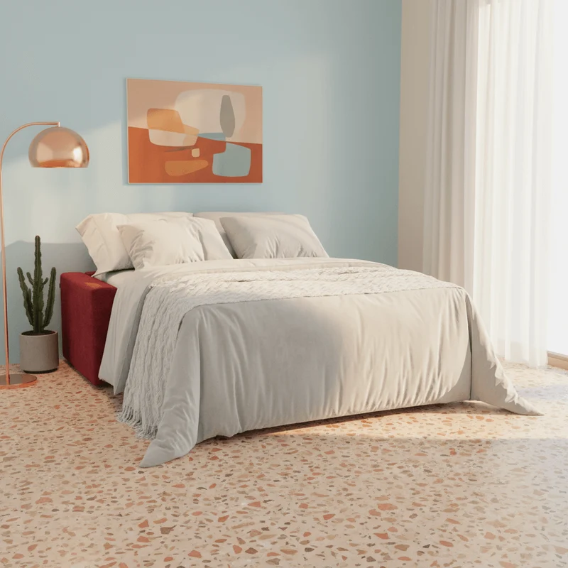 Diomede Canapé convertible en velours easy clean, déhoussable - design moderne et confort en T35 rouge